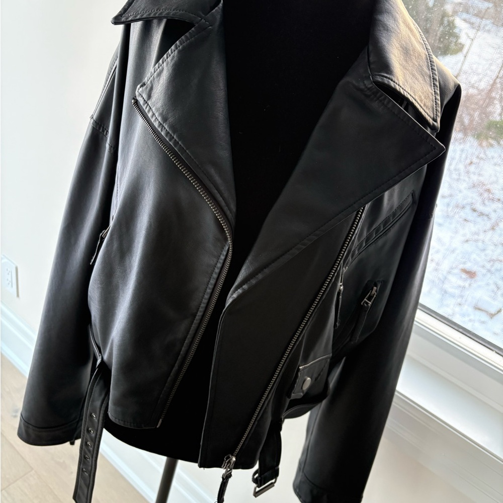 Classic Black Leather Moto Jacket - Women
